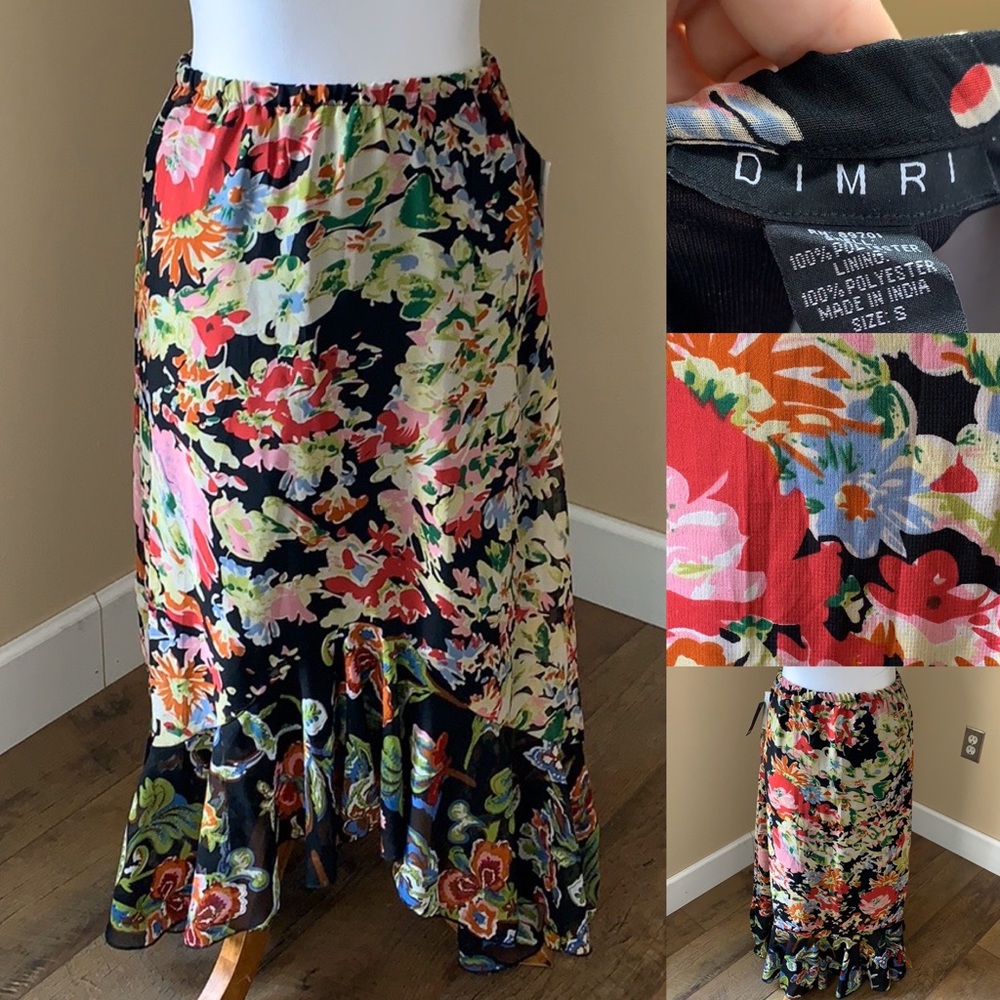 NWT black floral maxi skirt. S.